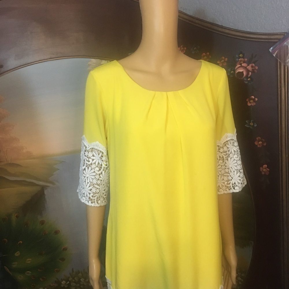 Gianni Bini Sheath Dress Yellow with Lace - Picture 9 of 10